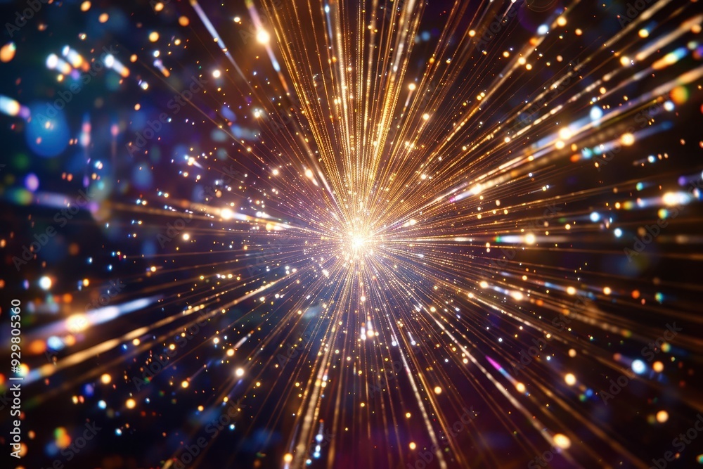 Fototapeta premium A 3D holographic starburst, with rays of light emanating from a central point