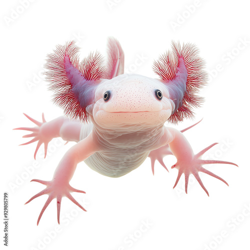 Curious axolotl swimming. on transparent background photo