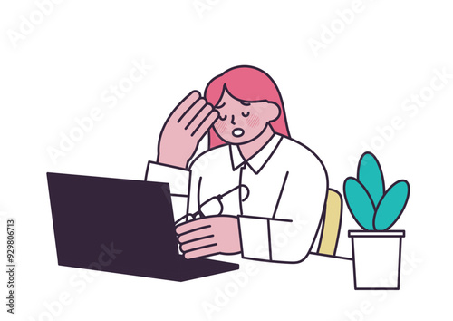 仕事中に疲れた女性