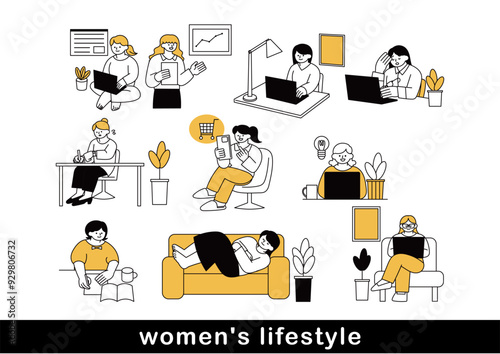 テレワークをする女性のビジネスパーソンのイラスト素材