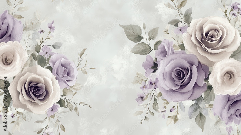 A delicate floral pattern featuring soft roses in lavender and cream hues. A delicate floral pattern featuring soft roses in lavender and cream hues.