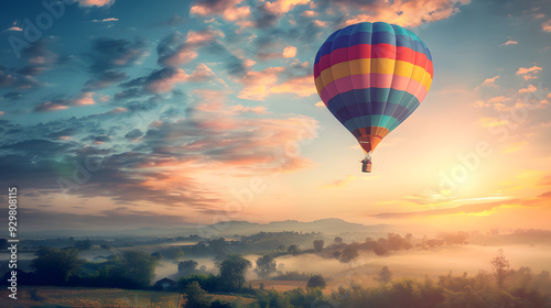 Beautiful hot air balloon floating in the sky.