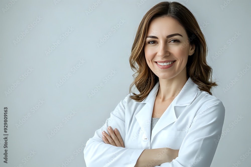 Confident Female Doctor with Arms Crossed in White Coat and a Warm Smile Confident Female Doctor with Arms Crossed in White Coat and a Warm Smile