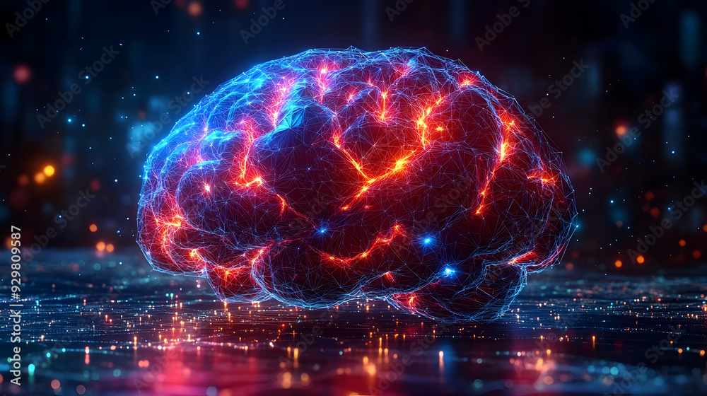 A glowing, abstract representation of a brain with vibrant colors. A glowing, abstract representation of a brain with vibrant colors.