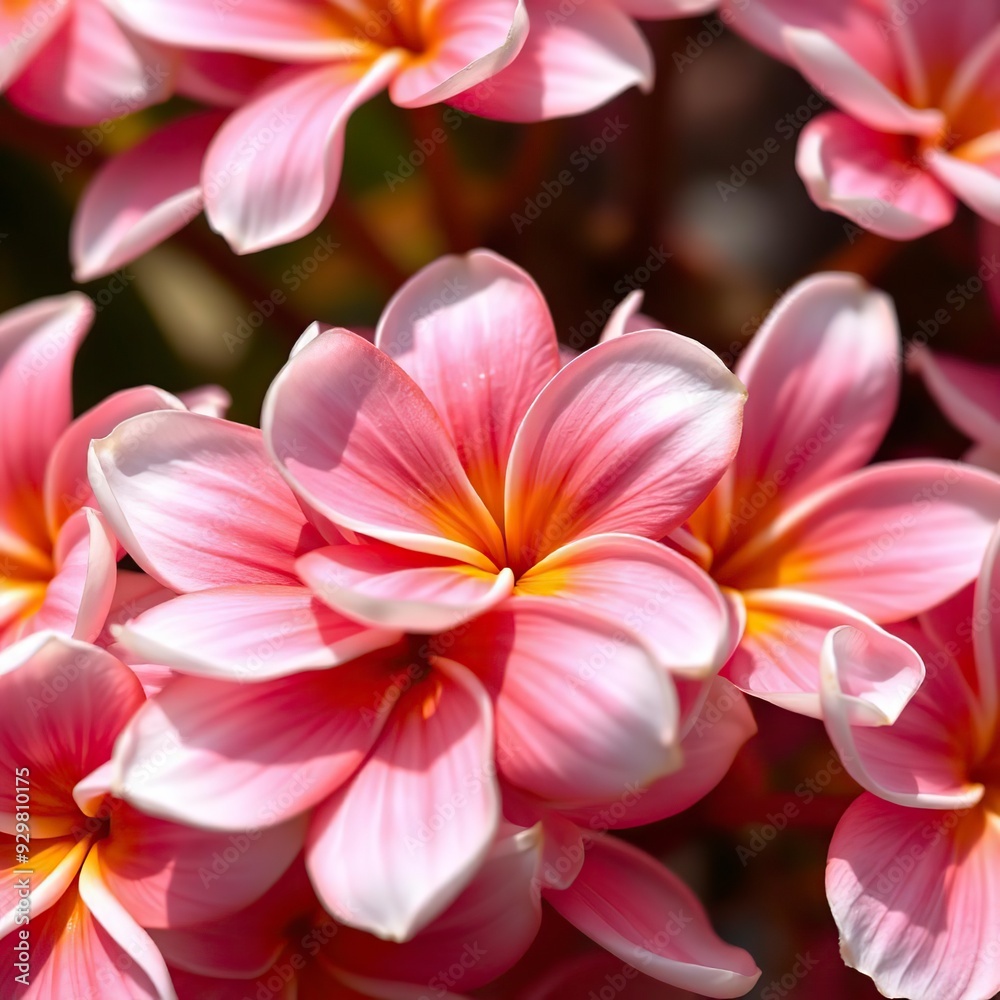 Fototapeta premium Vibrant Pink Plumeria Blooms in Close-Up Ai generated 