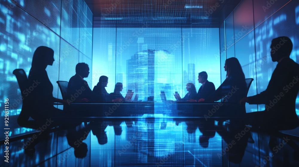 Silhouettes of Businesspeople in a Meeting Room Silhouettes of Businesspeople in a Meeting Room