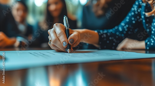 A hand signing a document i...