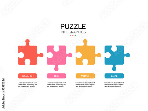 Puzzle infographic template. Concept 4 steps or options with marketing icons.