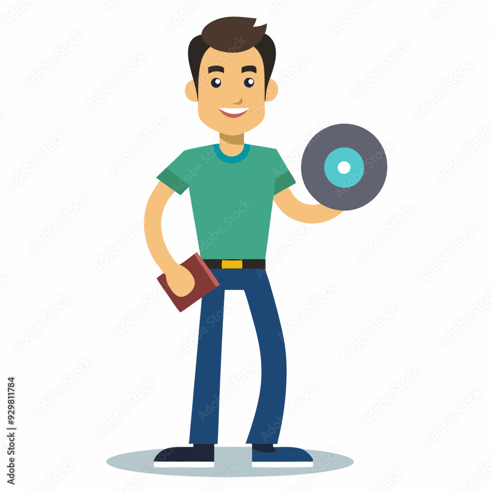 A male musician hold a cd vinyl art vector illustration A male musician hold a cd vinyl art vector illustration