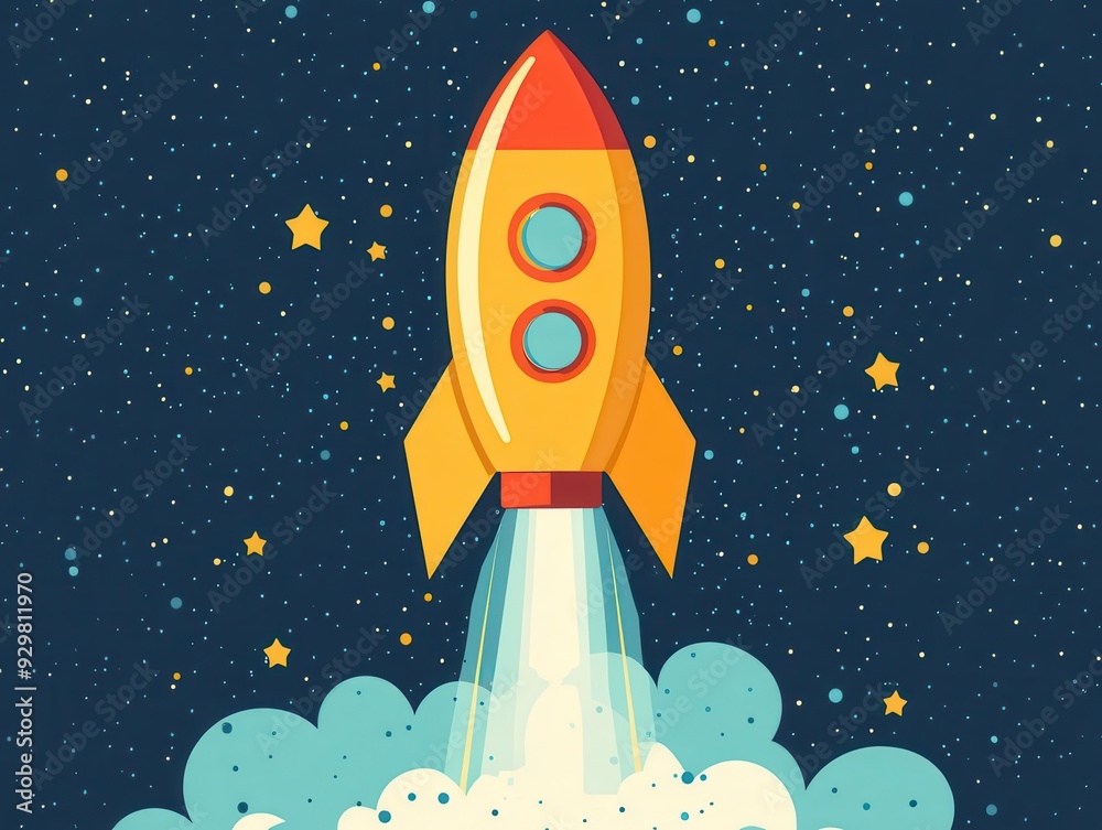 Fototapeta premium Colorful rocket launching into starry space