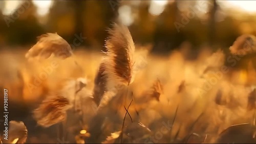 reeds in the morning with wind flow