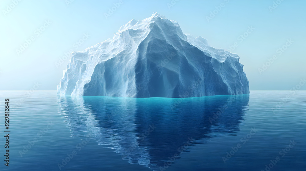 A large iceberg floating in calm blue waters under a clear sky. A large iceberg floating in calm blue waters under a clear sky.