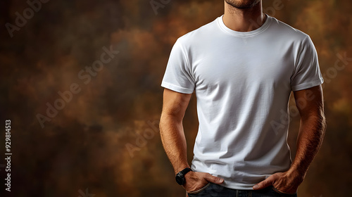 A man in a plain white t-sh...