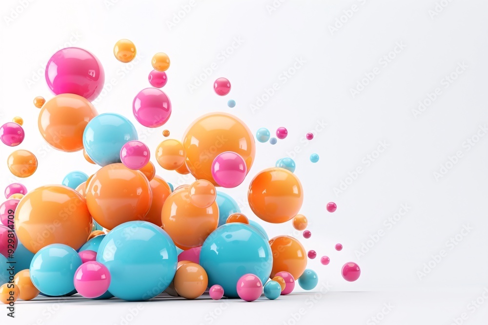 A vibrant 3D design of overlapping spheres in bold, contrasting colors, leaving significant copy space on the right for text or graphics A vibrant 3D design of overlapping spheres in bold, contrasting colors, leaving significant copy space on the right for text or graphics