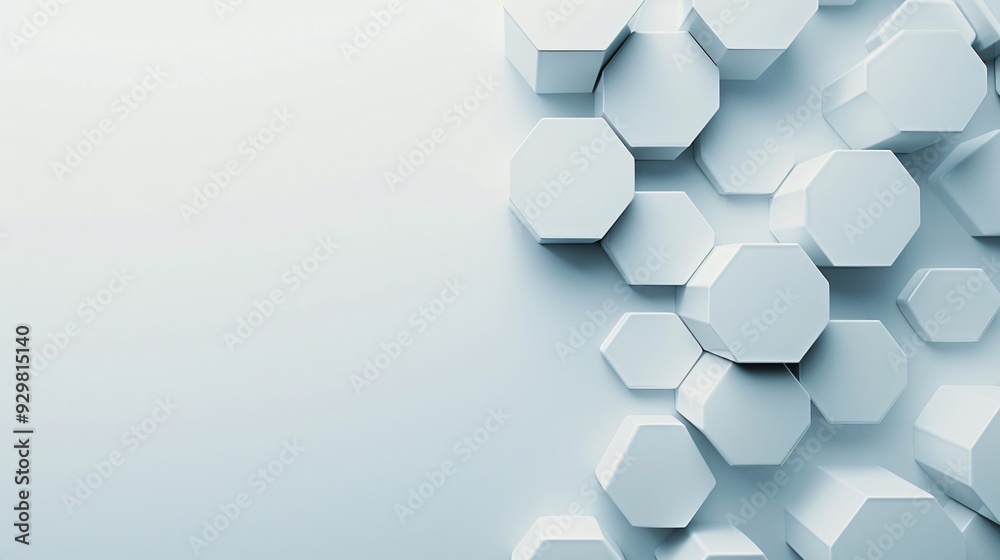 A minimalist 3D background with a pattern of hexagonal prisms in monochrome shades, providing a sleek and modern aesthetic with copy space in the center A minimalist 3D background with a pattern of hexagonal prisms in monochrome shades, providing a sleek and modern aesthetic with copy space in the center
