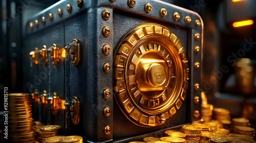 A metallic safe surrounded ...
