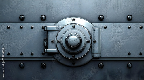 A metallic vault door with ...