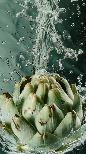 artichokes in splashing water, close-up