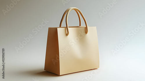 A minimalist beige shopping bag on a light background.