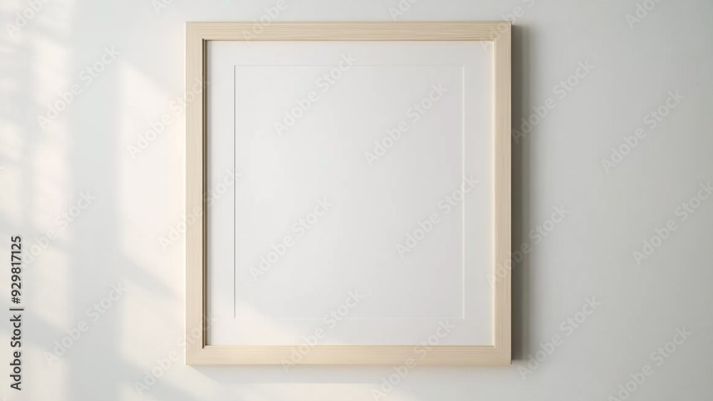 Fototapeta premium Simple White Frame on Light Wood Wall