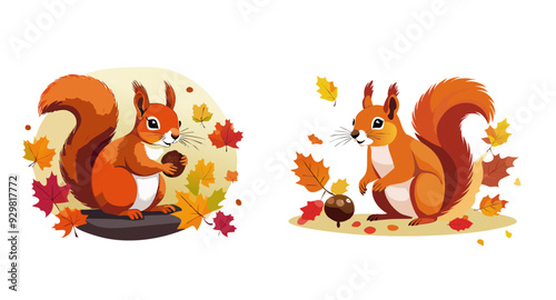 가을 도토리를 들고있는 다람쥐