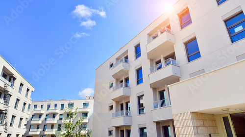 Modern architecture of urban residential apartment buildings on a sunny day. Facade of a modern apartment building.