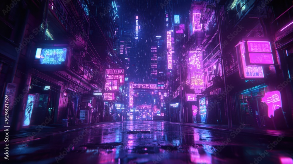 Neon-Drenched Cityscape Under a Rainy Night Neon-Drenched Cityscape Under a Rainy Night