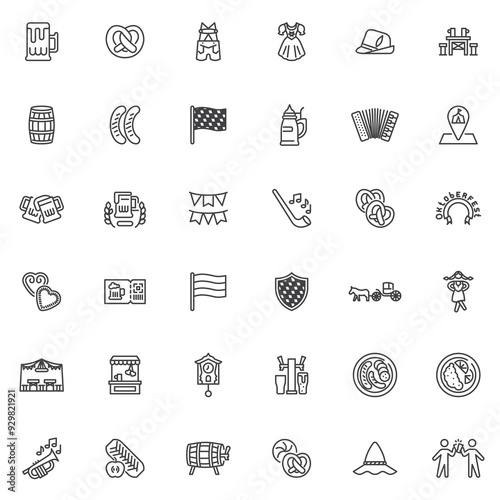Oktoberfest festival line icons set