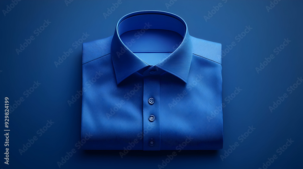 A neatly folded blue shirt on a blue background. A neatly folded blue shirt on a blue background.