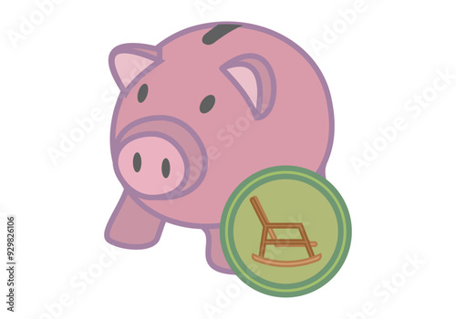 Hucha de cerdito rosa con icono de mecedora de jubilación