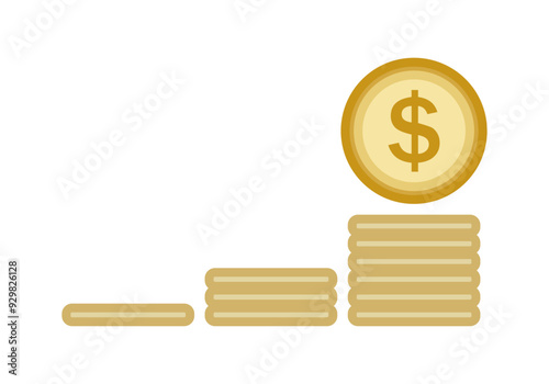 Gráfico creciente de pilas de monedas con moneda dorada de dólar