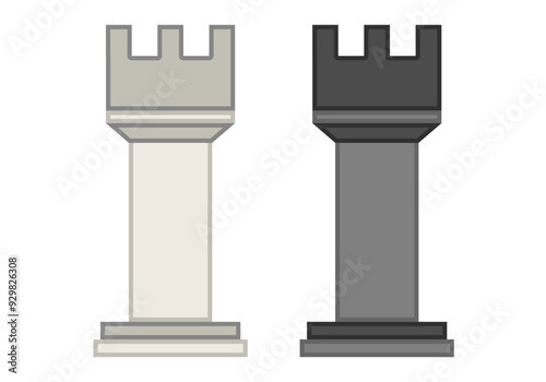 Figuras de ajedrez blanco y negro de una torre