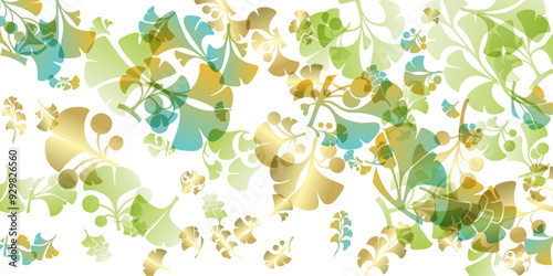 Herbal decorative banner. Vector background with plants design elements, ginkgo biloba leaves and branches
