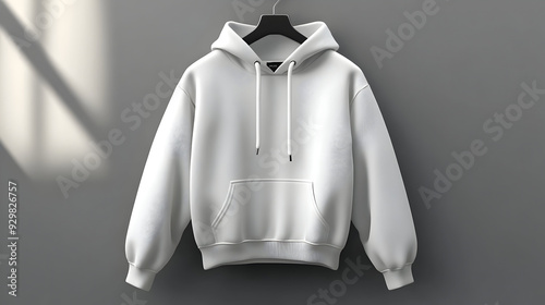 A plain white hoodie displa...