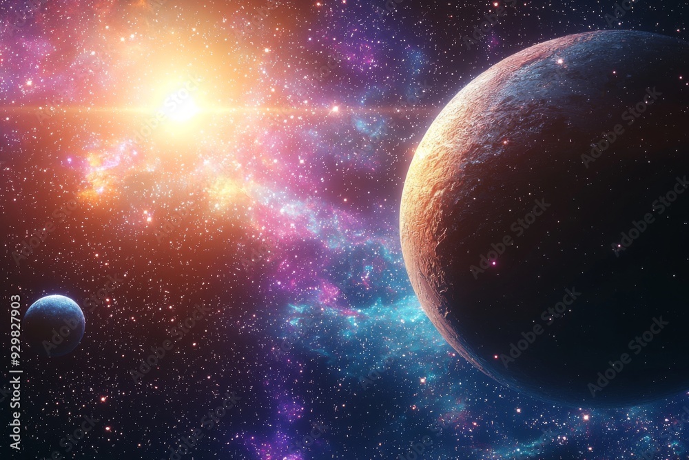 Obraz premium Space cosmic illustration with planets scene created with Generative AI