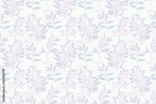 Monotone pastel pattern with shape botanical branches leaves. Vector hand drawing sketch. Simple abstract background with leaf stems light printing. Design for fashion, fabric, wallpaper