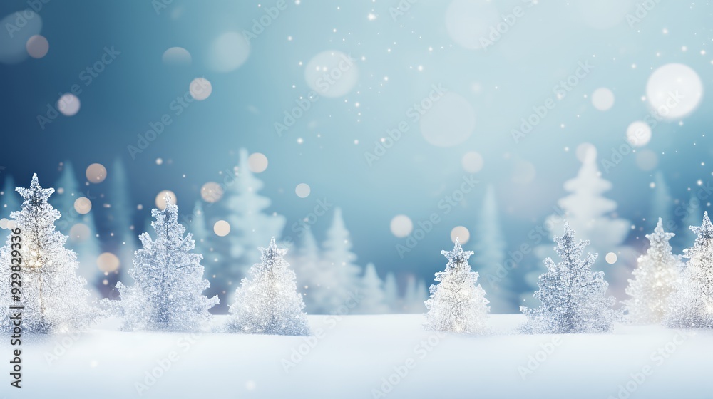 Winter wonderland scene with snow-covered trees and a soft, blue background. Winter wonderland scene with snow-covered trees and a soft, blue background.