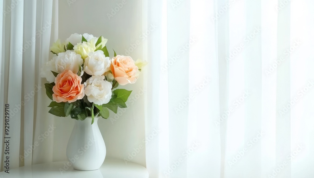 A beautiful bouquet of roses and peonies in a glass vase A beautiful bouquet of roses and peonies in a glass vase
