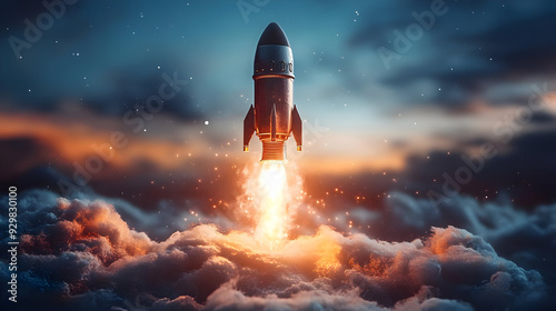 A rocket launching into the...