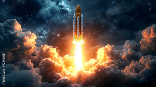 A rocket launching through ...