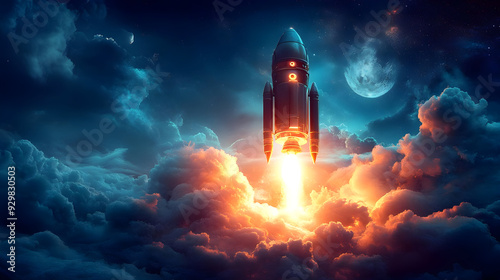 A rocket launching through ...