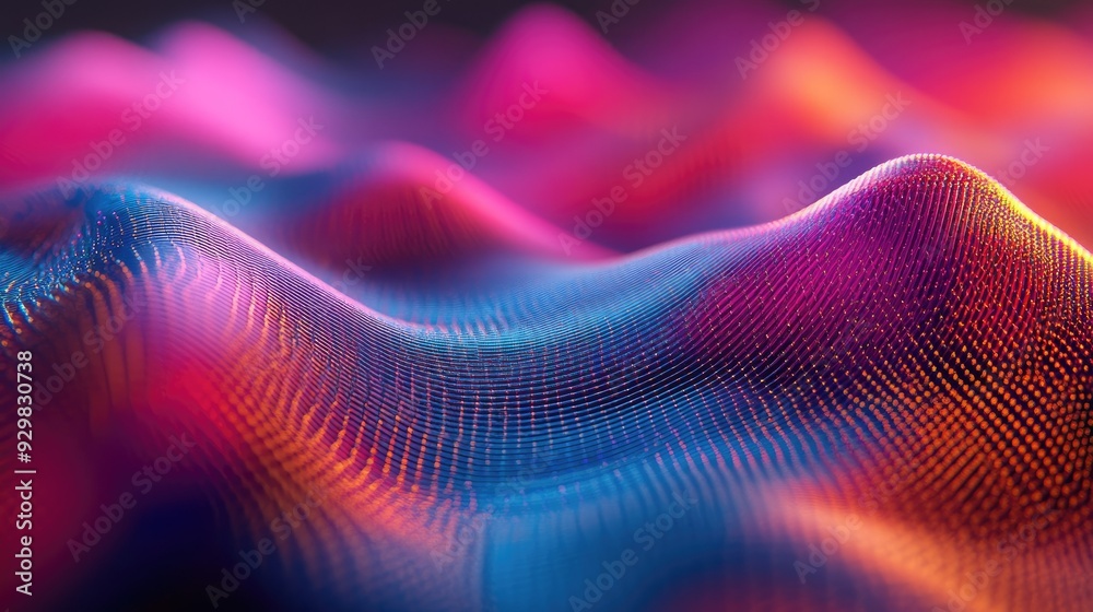 Fluid 3D waveform undulating in a gradient spectrum, showcasing modern technology's elegance and dynamic movement Fluid 3D waveform undulating in a gradient spectrum, showcasing modern technology's elegance and dynamic movement