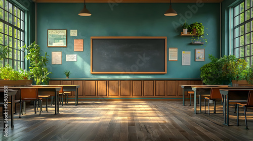 A serene classroom setting ...