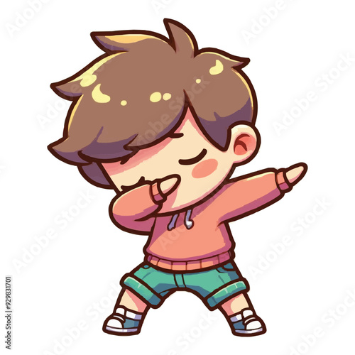 Cute cool boy dabbing pose cartoon vector icon illustration