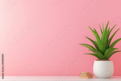 Wallpaper Mural Stylish green plant in a white pot against a soft pink wall, creating a fresh and modern home decor ambiance. Torontodigital.ca