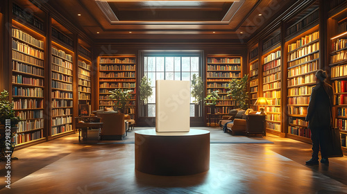 A serene library featuring ...