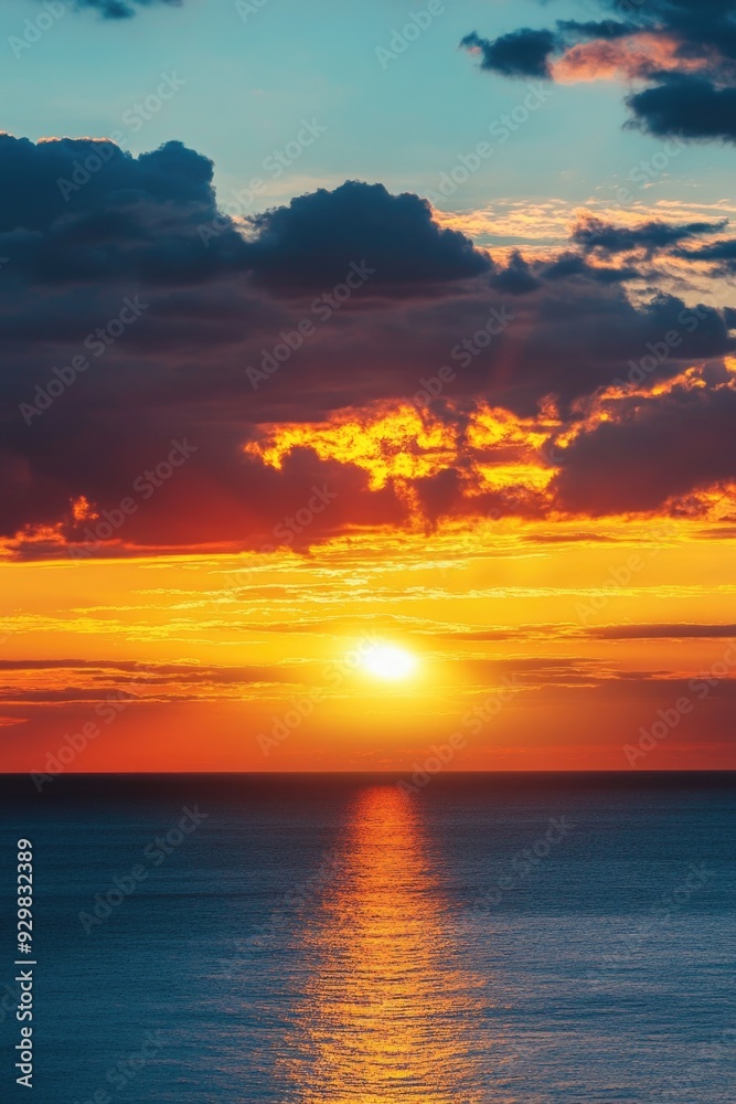 Sunset over ocean on cloudy day Sunset over ocean on cloudy day
