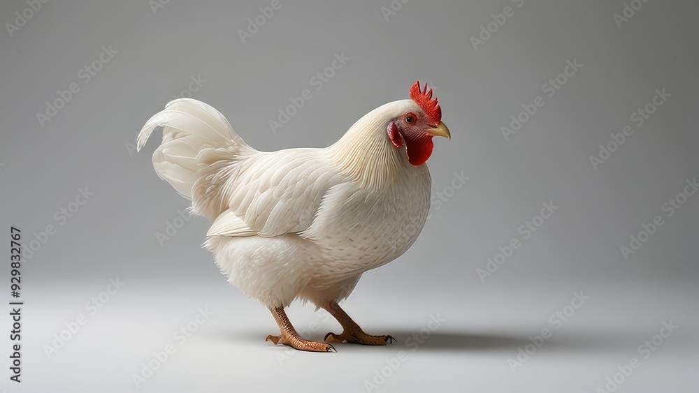white healthy chicken(hen) standing on the white isolated background white healthy chicken(hen) standing on the white isolated background