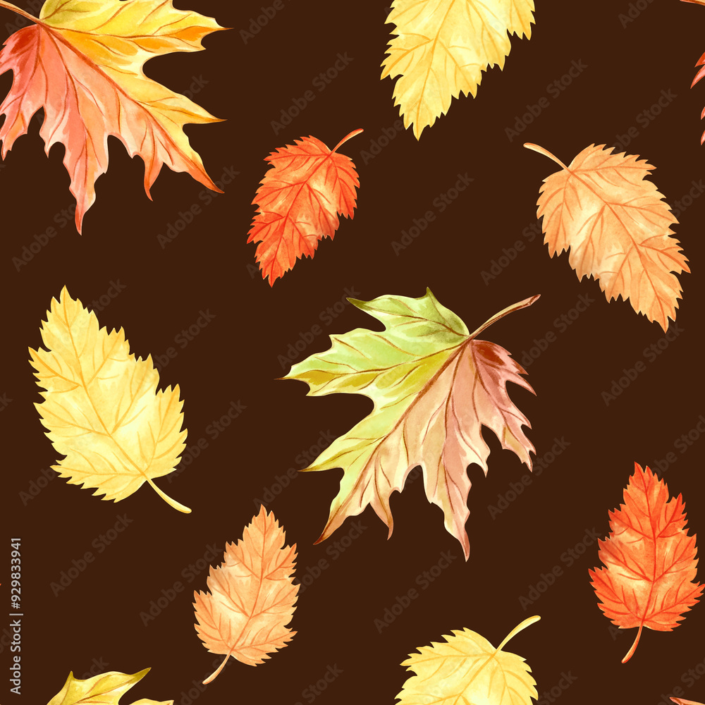 Autumn leaves seamless pattern. Fall foliage botanical background for pattern fills. Hand drawn watercolor illustration. Thanksgiving background. Template for wallpaper, card, website, cover, fabric. Autumn leaves seamless pattern. Fall foliage botanical background for pattern fills. Hand drawn watercolor illustration. Thanksgiving background. Template for wallpaper, card, website, cover, fabric.
