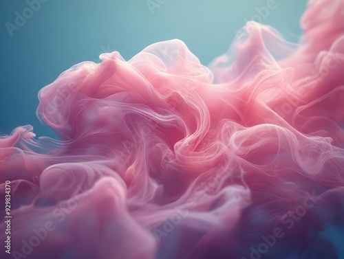 ethereal wisps of pink smoke dancing against serene blue backdrop evoking dreamlike atmosphere